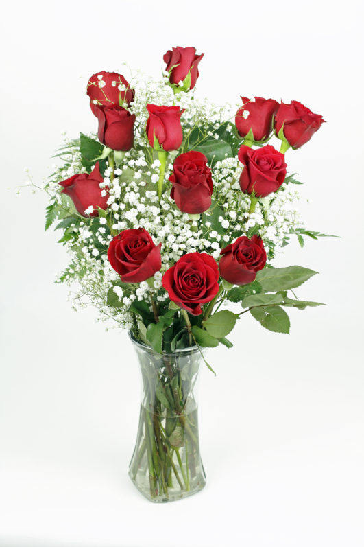 Dozen Red Roses in Vase