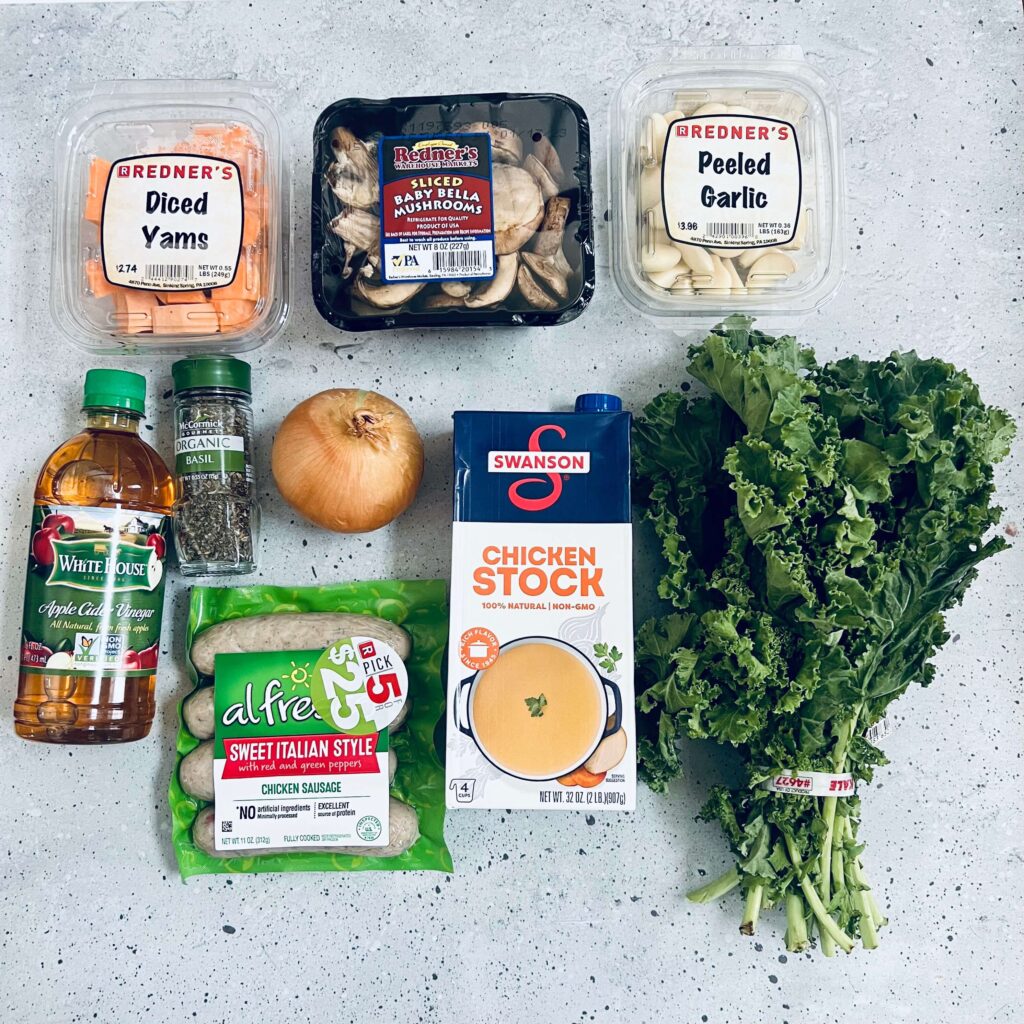 Chicken sausage Sweetpotato Kale ingredients